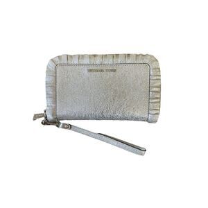 Michael Kors Ruffle Wallet Silver Glitter Clutch New